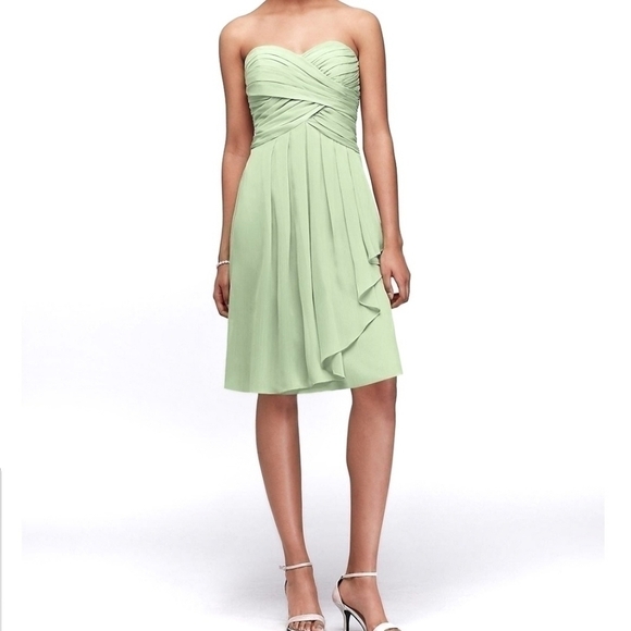 David's Bridal Crinkle Chiffon w/ Cascade Dress 2 - Picture 2 of 8